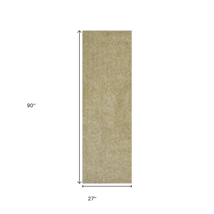 8' Yellow And Ivory Shag Hand Woven Runner Rug
