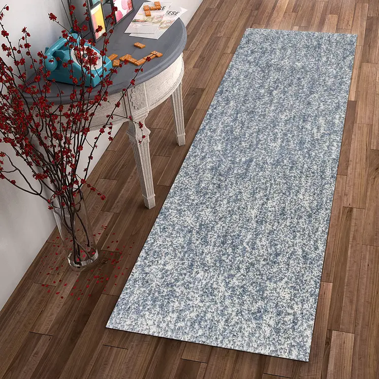 8' Slate Blue And Ivory Shag Hand Woven Runner Rug