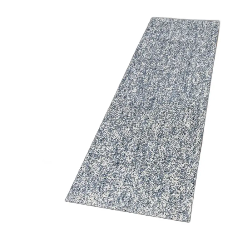 8' Slate Blue And Ivory Shag Hand Woven Runner Rug