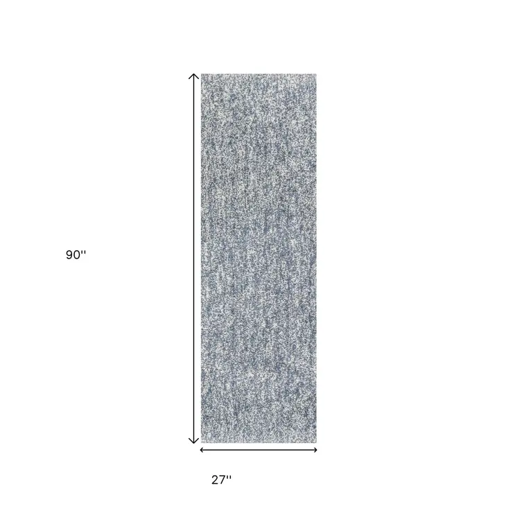 8' Slate Blue And Ivory Shag Hand Woven Runner Rug