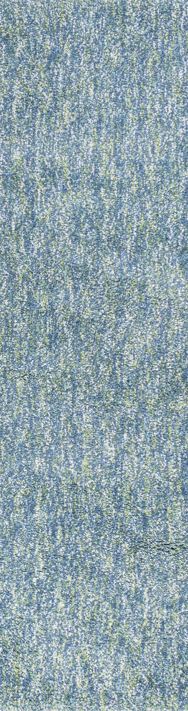 8' Blue And White Shag Hand Woven Runner Rug