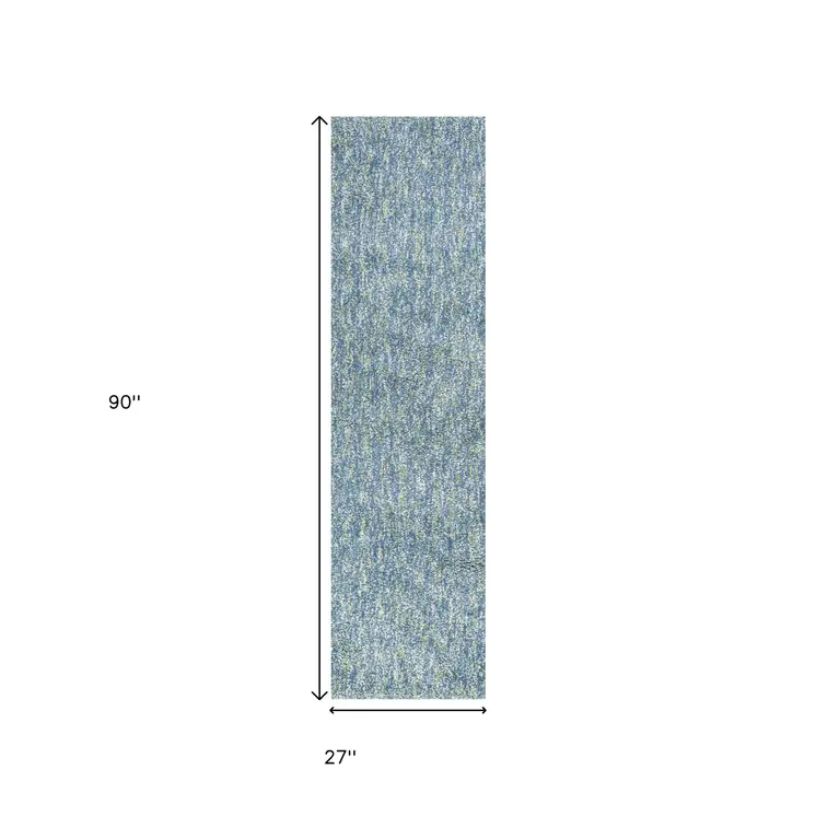 8' Blue And White Shag Hand Woven Runner Rug