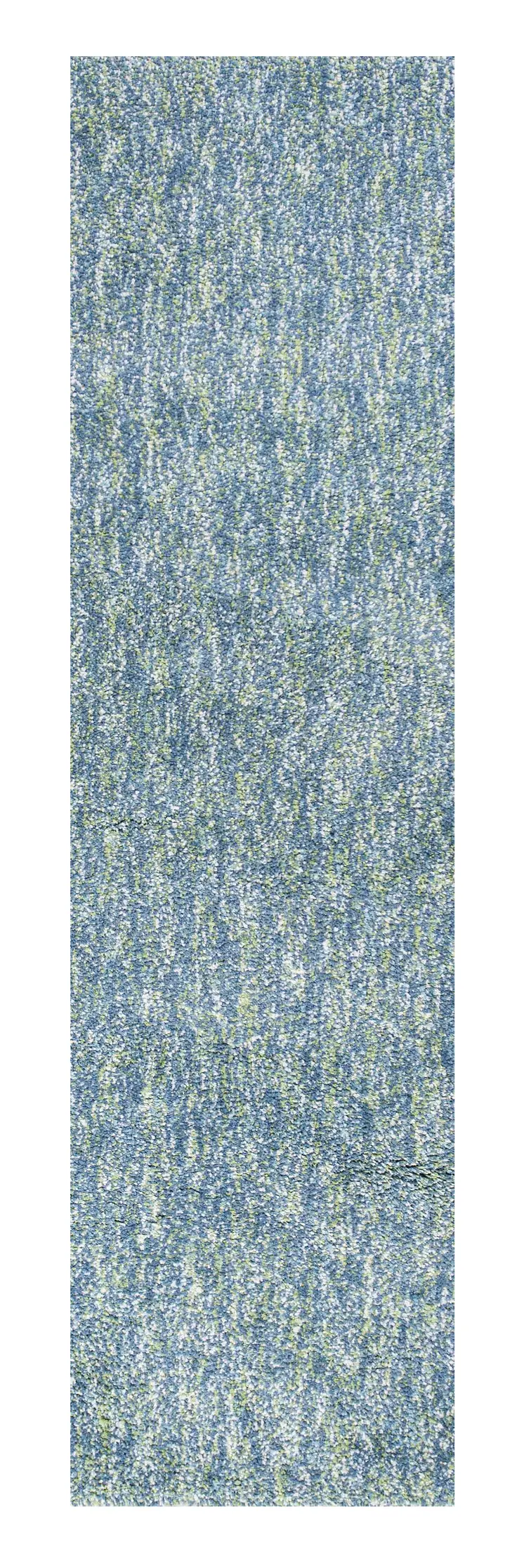 8' Blue And White Shag Hand Woven Runner Rug