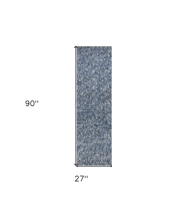 8' Indigo And Ivory Shag Hand Woven Runner Rug