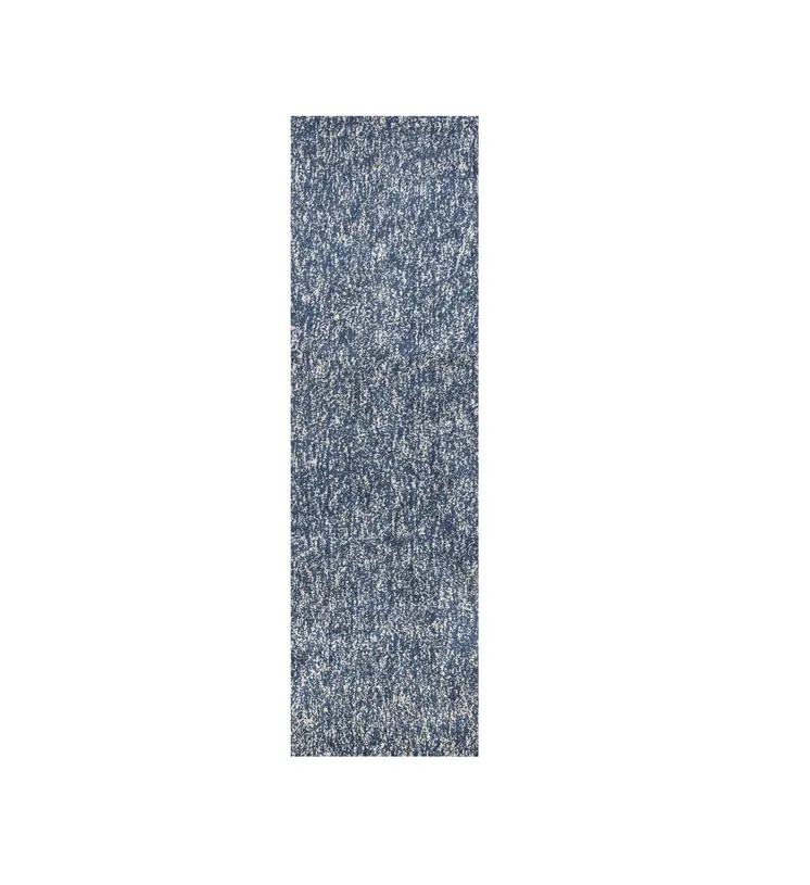 8' Indigo And Ivory Shag Hand Woven Runner Rug