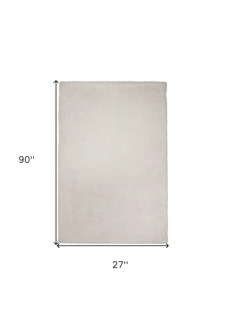 8' Ivory Shag Hand Woven Runner Rug