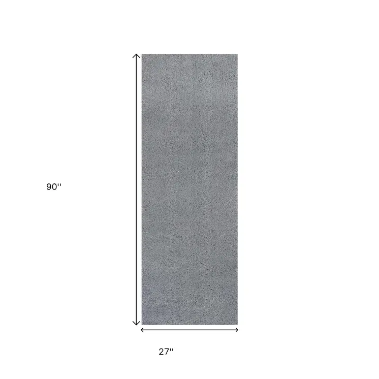 8' Gray Shag Hand Woven Runner Rug
