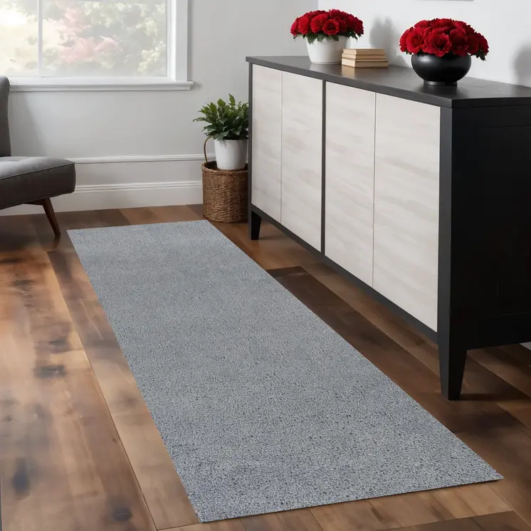 8' Gray Shag Hand Woven Runner Rug