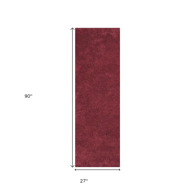 8' Red Shag Hand Woven Runner Rug