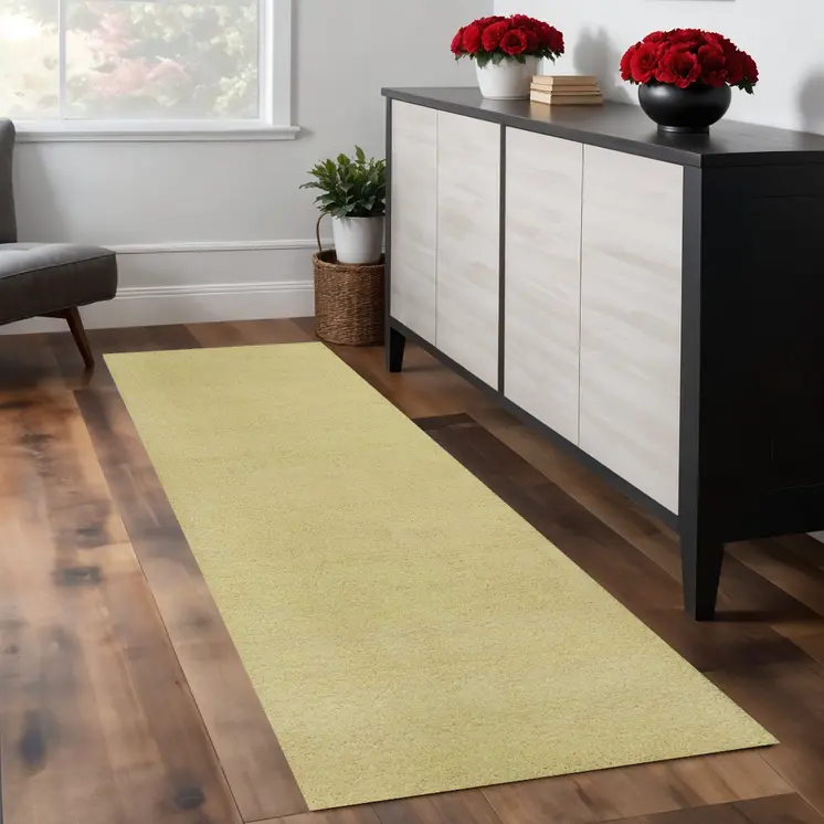 8' Canary Yellow Shag Hand Woven Runner Rug