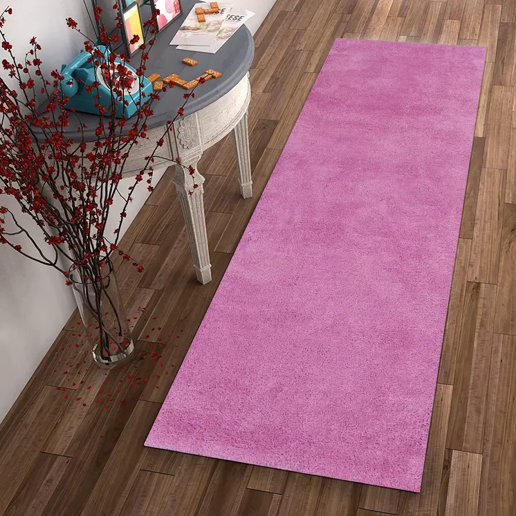 8' Hot Pink Shag Hand Woven Runner Rug