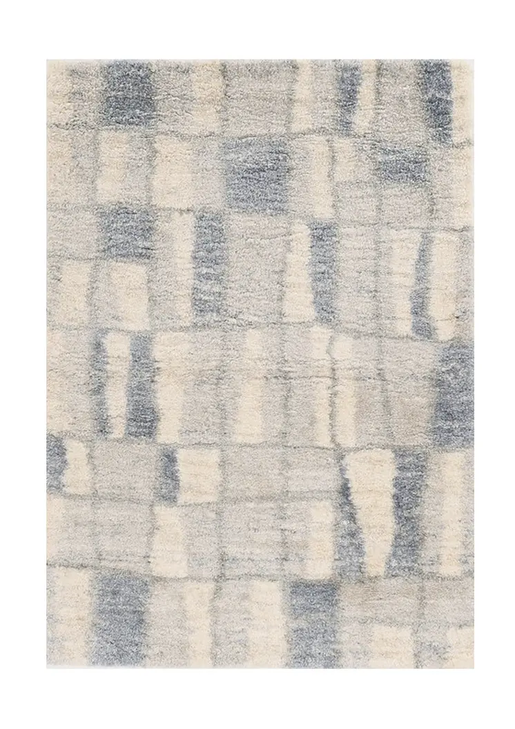 4' X 6' Ivory And Blue Abstract Distressed Area Rug