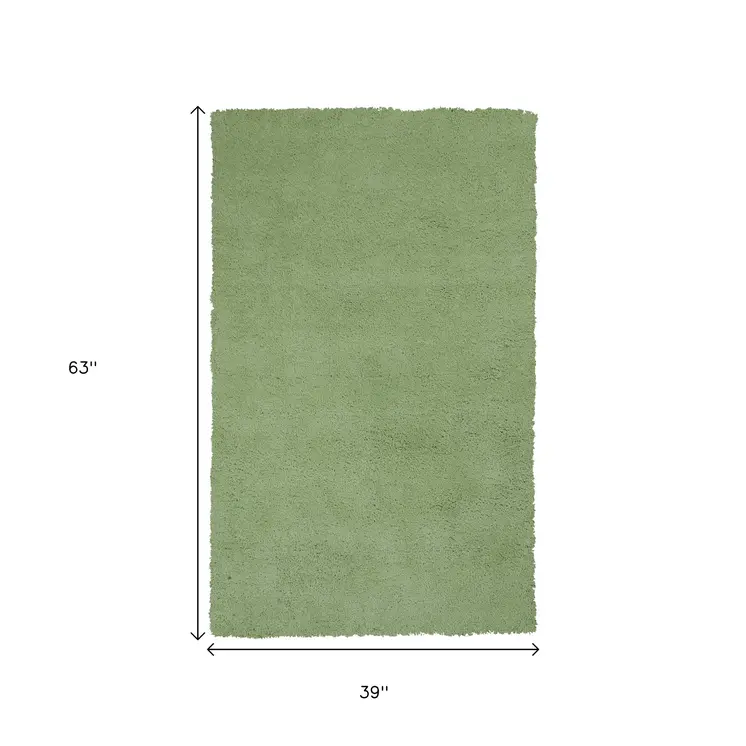 3' X 5' Green Shag Hand Woven Area Rug