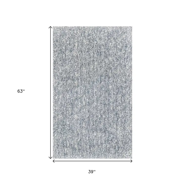 3' X 5' Slate Blue And Ivory Shag Hand Woven Area Rug
