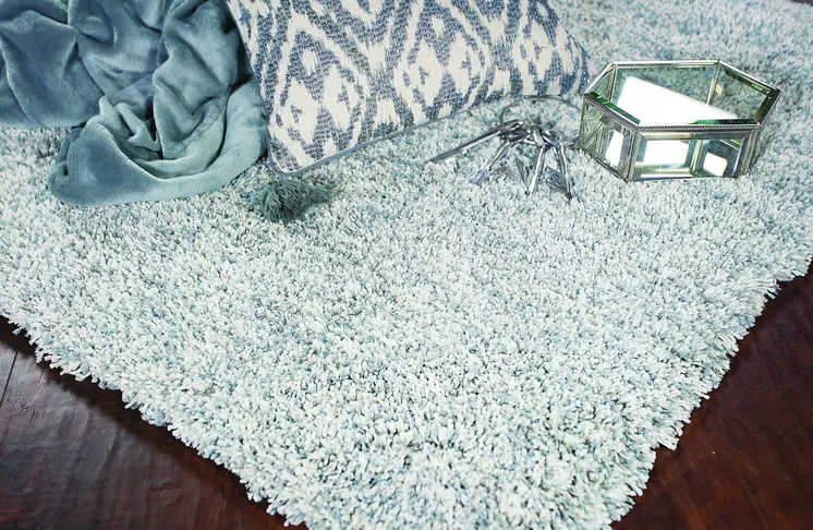 3' X 5' Slate Blue And Ivory Shag Hand Woven Area Rug