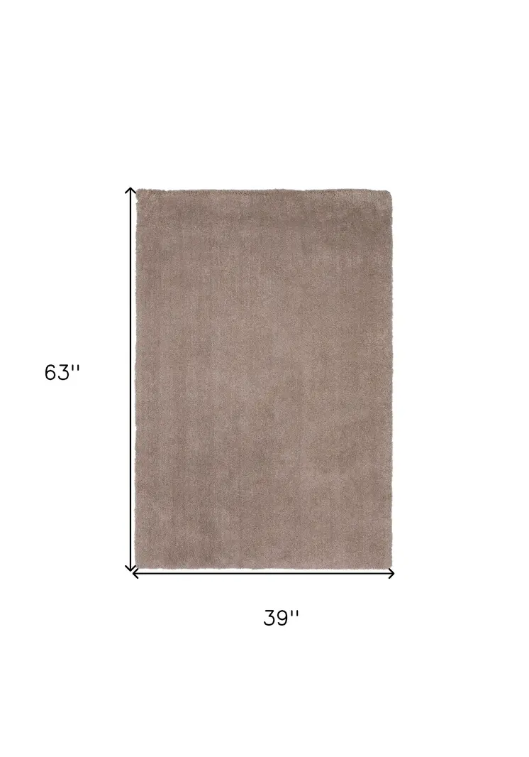 3' X 5' Beige Shag Hand Woven Area Rug