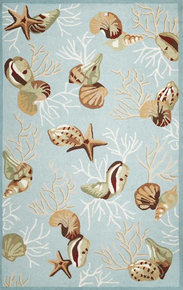 3' X 5' Blue Corals And Shells Area Rug