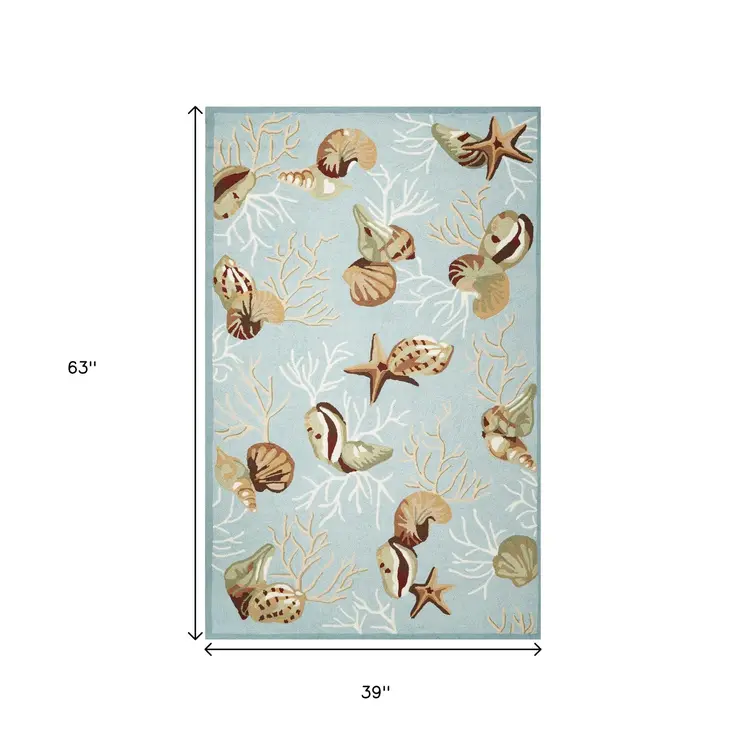 3' X 5' Blue Corals And Shells Area Rug
