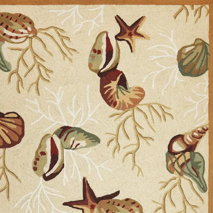 3' X 5' Beige Corals And Shells Area Rug