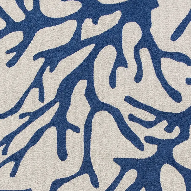 3' X 5' Ivory and Blue Coral Hand Hooked Area Rug