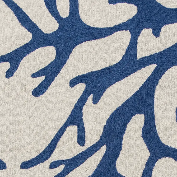3' X 5' Ivory and Blue Coral Hand Hooked Area Rug
