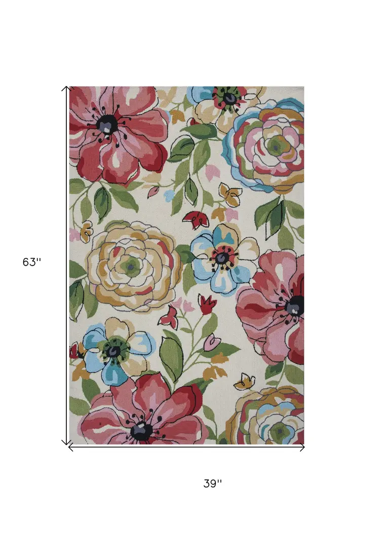 3' X 5' Sand Beige Hand Hooked Area Rug