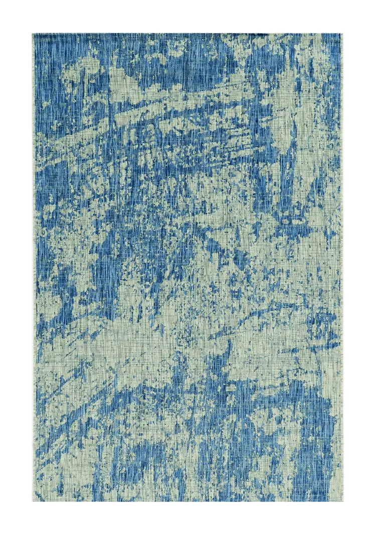 5' X 8' Blue And Green Abstract Indoor Outdoor Area Rug