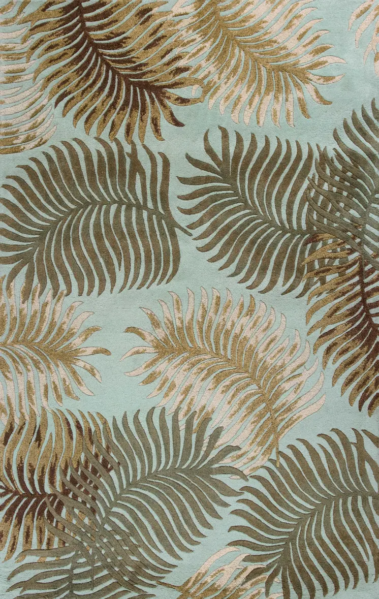 3' X 4' Aqua And Green Wool Botanical Leaves Hand Tufted Area Rug