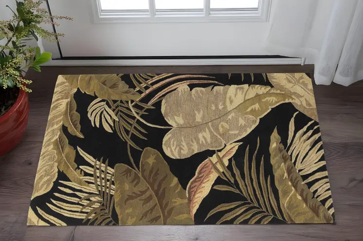 2' X 4' Midnight Leaves Wool Area Rug