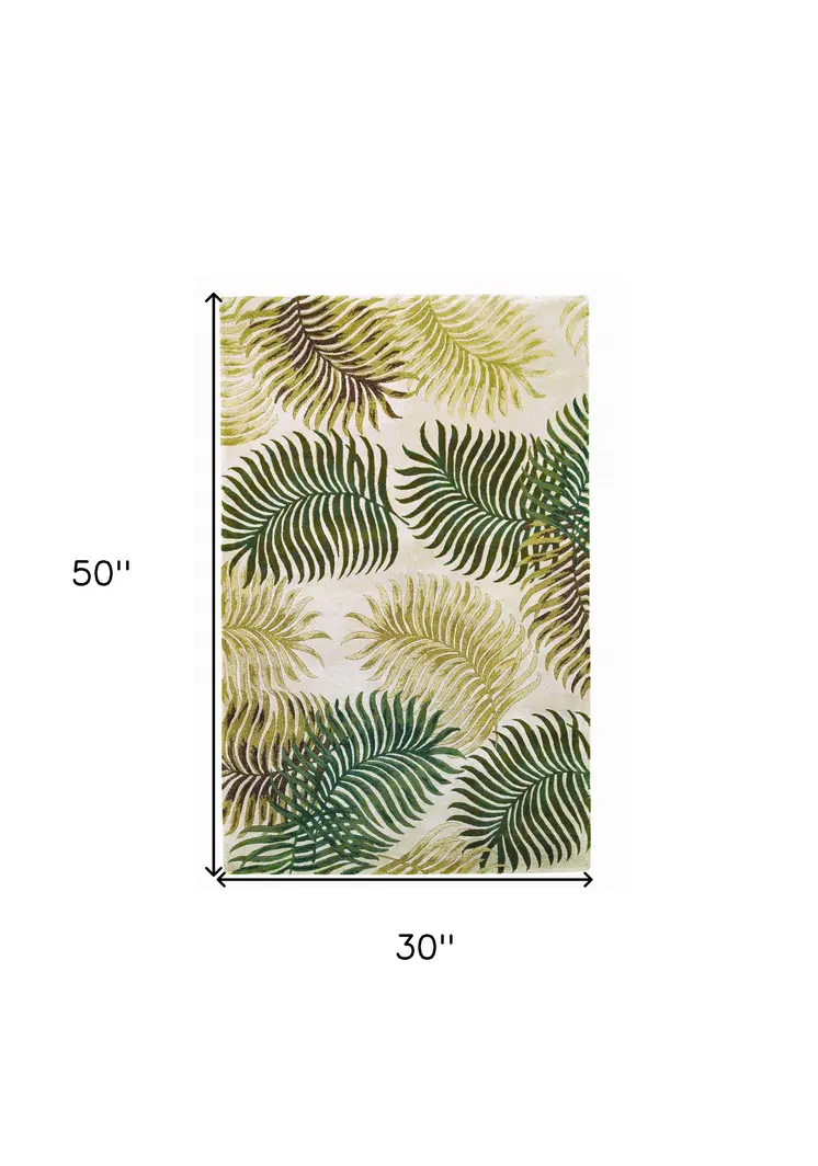2' X 4' Natural Fern Leaves Wool Area Rug