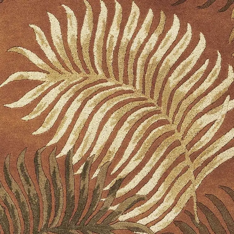 3' X 4' Rust Orange And Green Wool Botanical Leaves Hand Tufted Area Rug