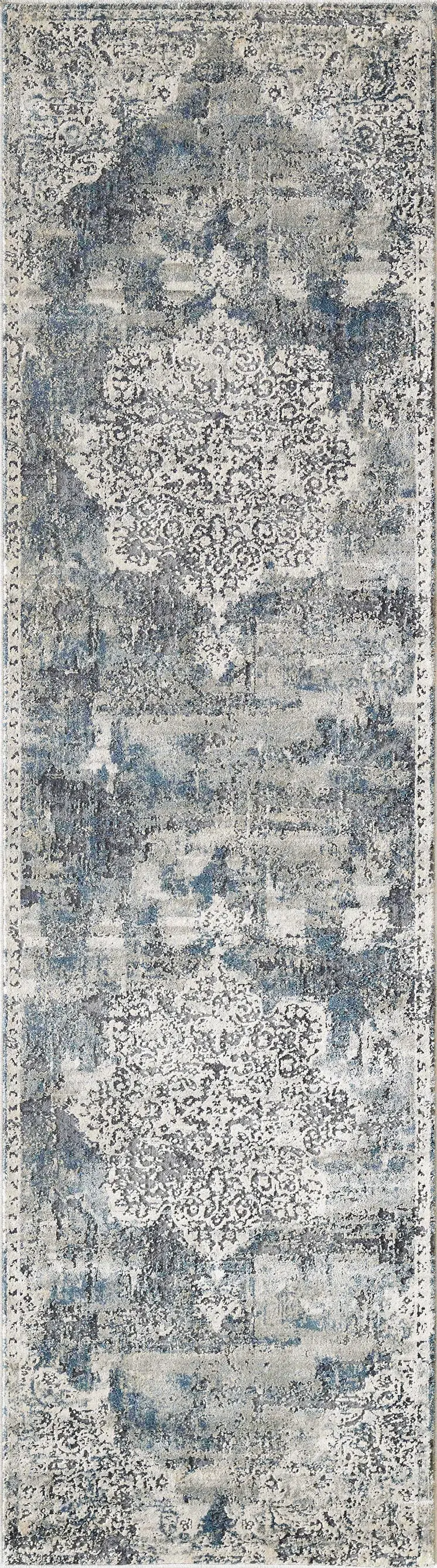 8' Ivory Floral Medallion Runner Rug