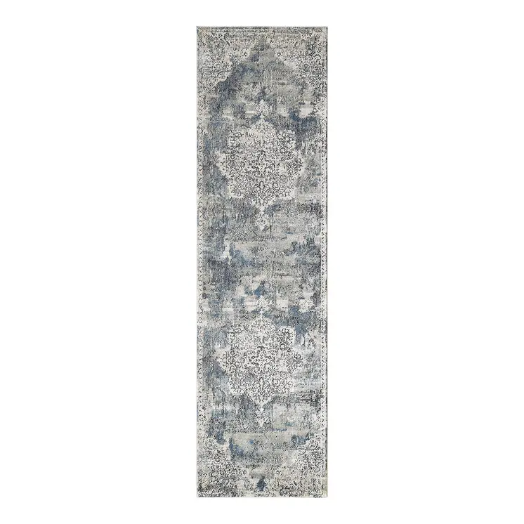 8' Ivory Floral Medallion Runner Rug