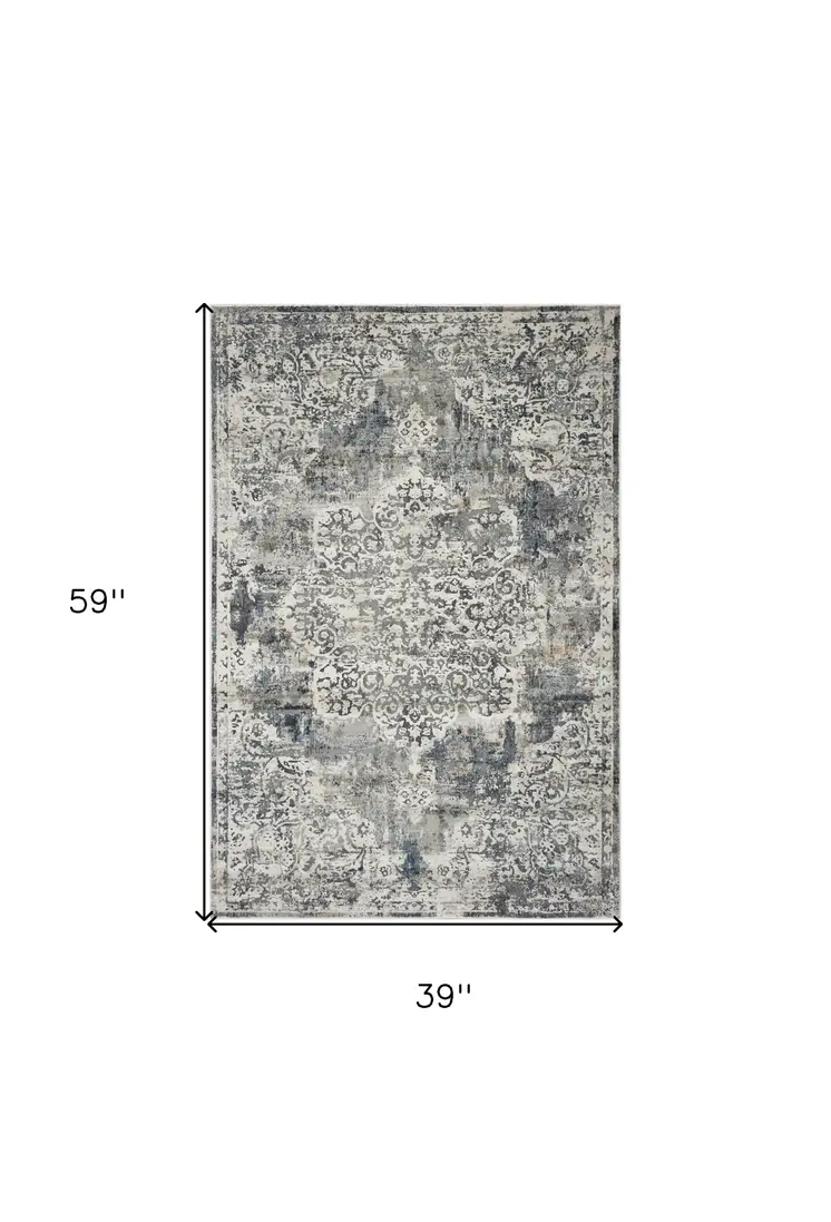 3' X 5' Ivory Floral Medallion Area Rug