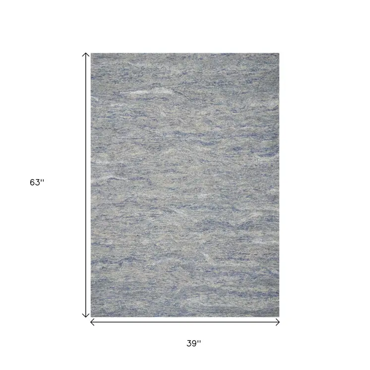 3' X 5' Blue And Beige Abstract Hand Tufted Area Rug
