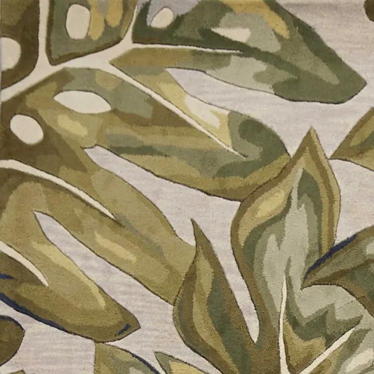 2' X 4' Green Palm Leaves Wool Area Rug