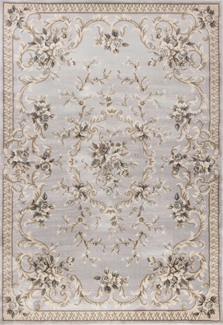 5' X 8' Light Grey Floral Vines Bordered Area Rug