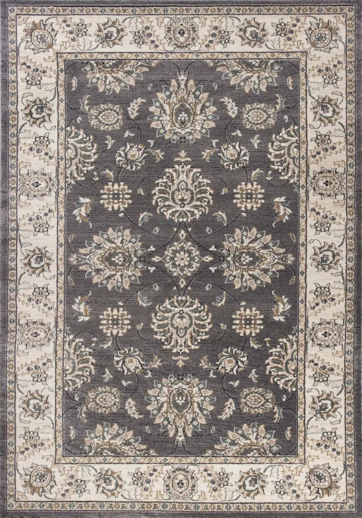 5' X 8' Gray And Ivory Floral Vines Area Rug