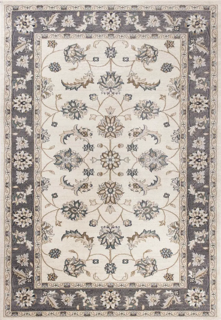 5' X 8' Ivory And Gray Floral Vines Area Rug