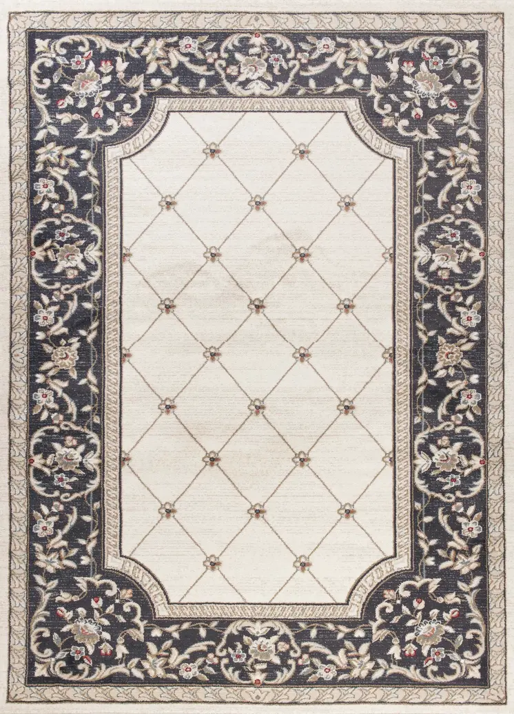 5' X 8' Ivory And Gray Diamond Area Rug