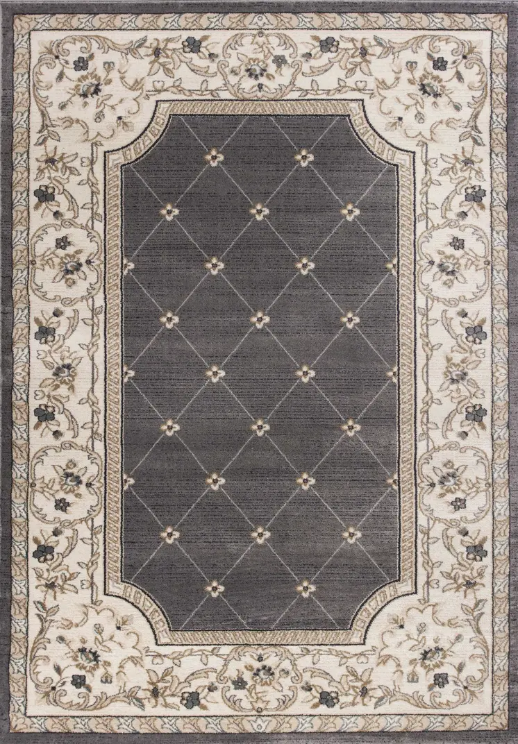 5' X 8' Gray And Ivory Floral Area Rug