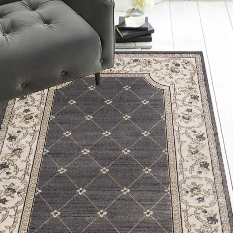 5' X 8' Gray And Ivory Floral Area Rug