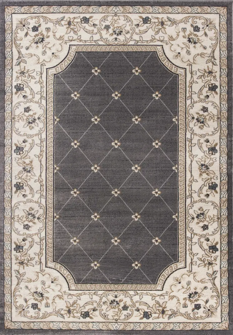 5' X 8' Gray And Ivory Floral Area Rug