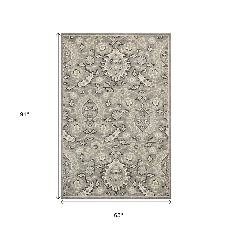 5' X 8' Grey Medallion Uv Treated Area Rug