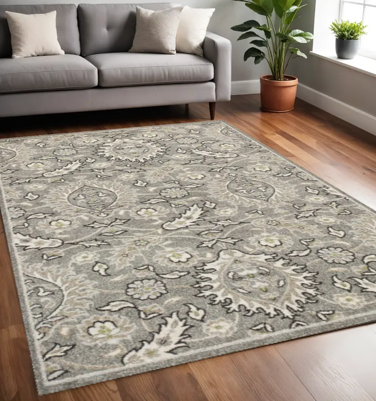 5' X 8' Grey Medallion Uv Treated Area Rug