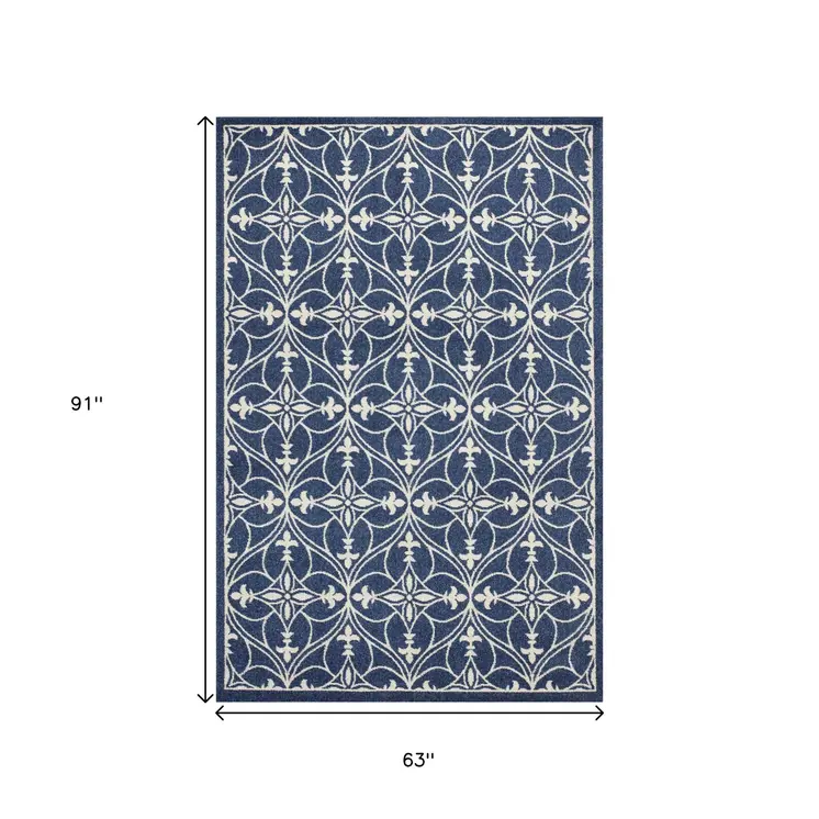 5' X 8' Denim Classical Pattern Uv Treated Area Rug