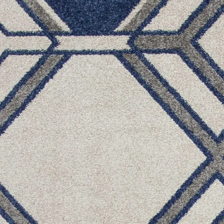 5' X 8' Ivory Or Denim Geometric Diamond Uv Treated Area Rug