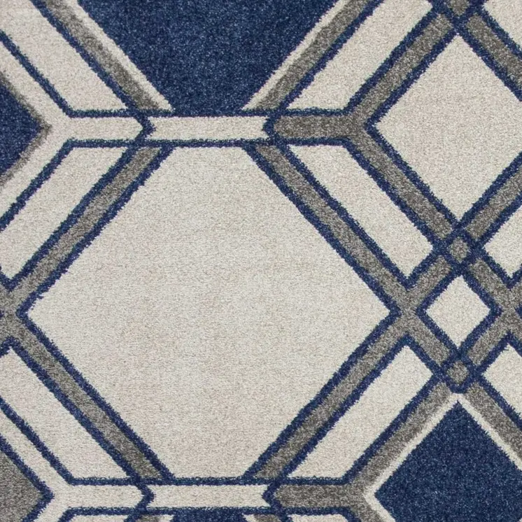5' X 8' Ivory Or Denim Geometric Diamond Uv Treated Area Rug