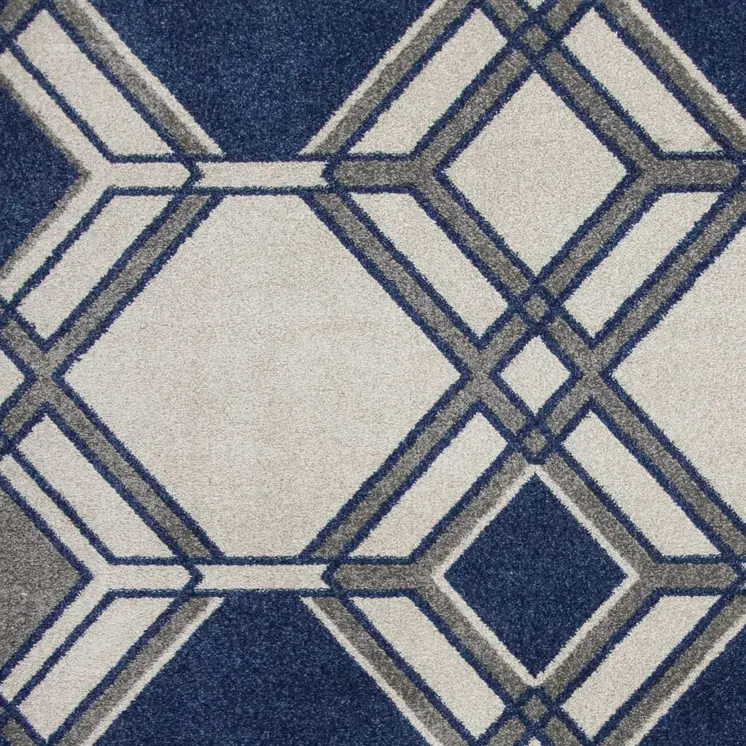 5' X 8' Ivory Or Denim Geometric Diamond Uv Treated Area Rug
