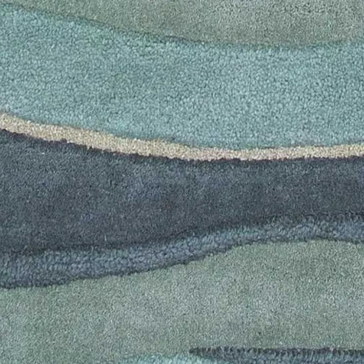 8' Ocean Blue Teal Hand Tufted Abstract Waves Indoor Runner Rug